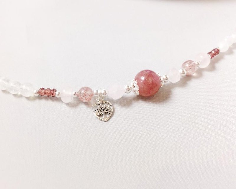 MH sterling silver natural stone love series _ lover tree _ powder crystal - Bracelets - Gemstone Pink