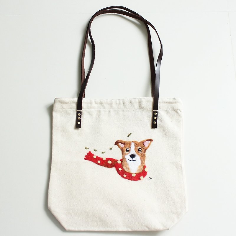 Custom cat/dog portrait tote bag - Messenger Bags & Sling Bags - Cotton & Hemp Brown