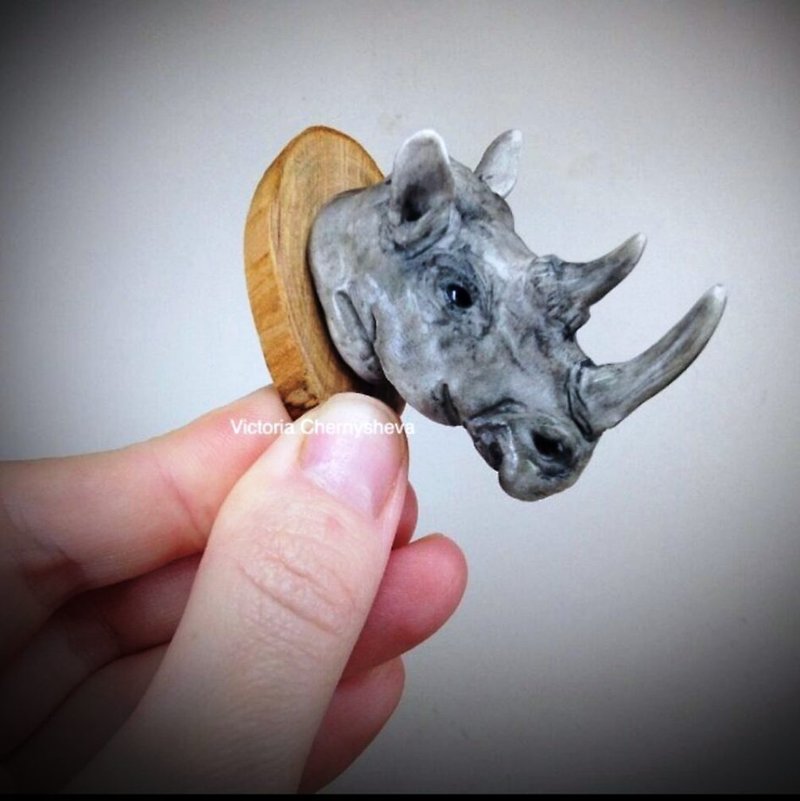 Dollhouse miniature rhino head 1:12, TO ORDER
