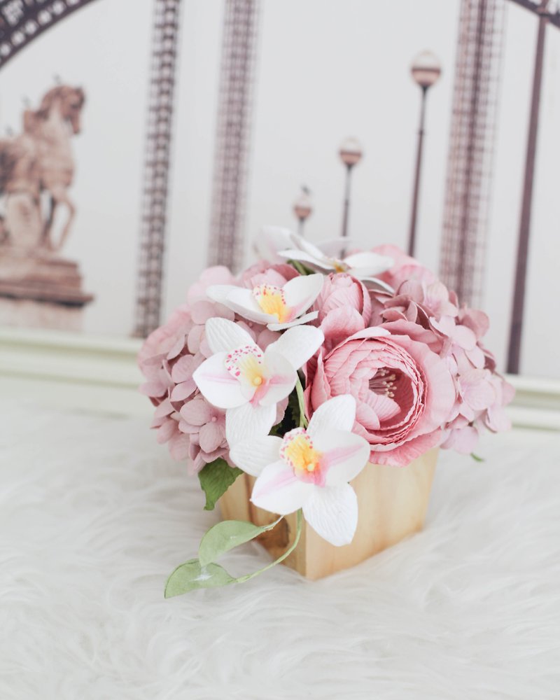 PINK ORCHID - Wooden Table Flower Pot - 香薰/精油/線香 - 紙 粉紅色