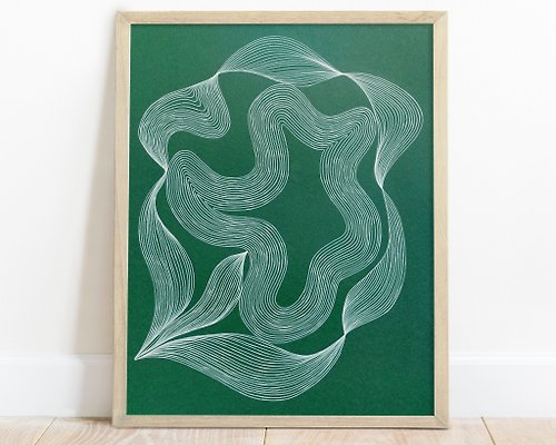 daashart Trendy emerald green abstract flower art Modern line drawing Nature lover gift