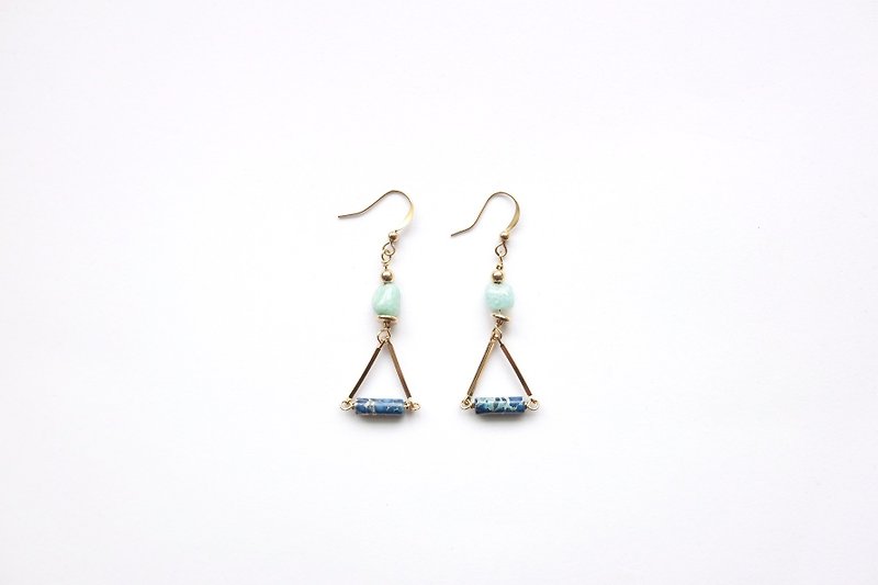 //Pyu Lin Limited // Brass Earrings | Emperor Stone | Tianhe Stone | Geometry - Earrings & Clip-ons - Copper & Brass 
