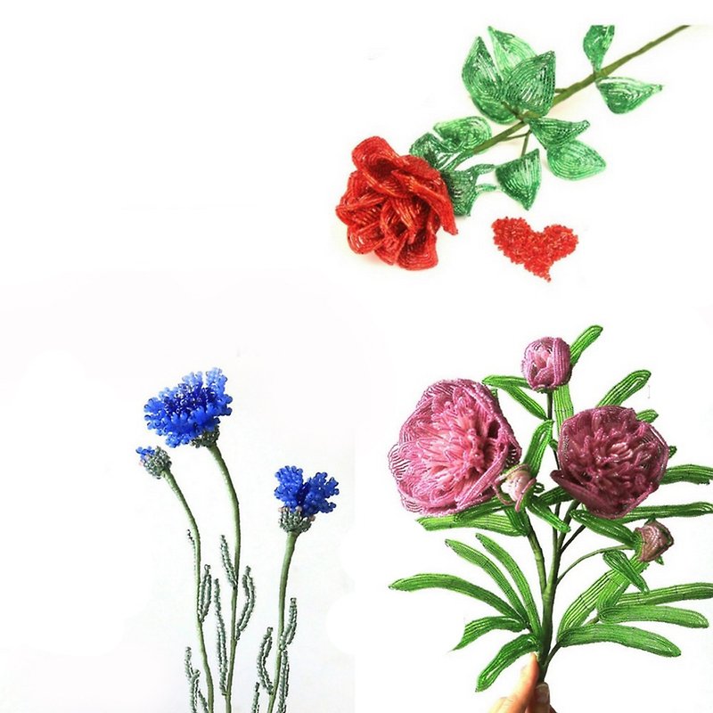Digital Download - PDF | Beaded Flowers pattern | Peony, cornflower, rose - คอร์สงานฝีมือ/หนังสือคู่มือ - วัสดุอื่นๆ 
