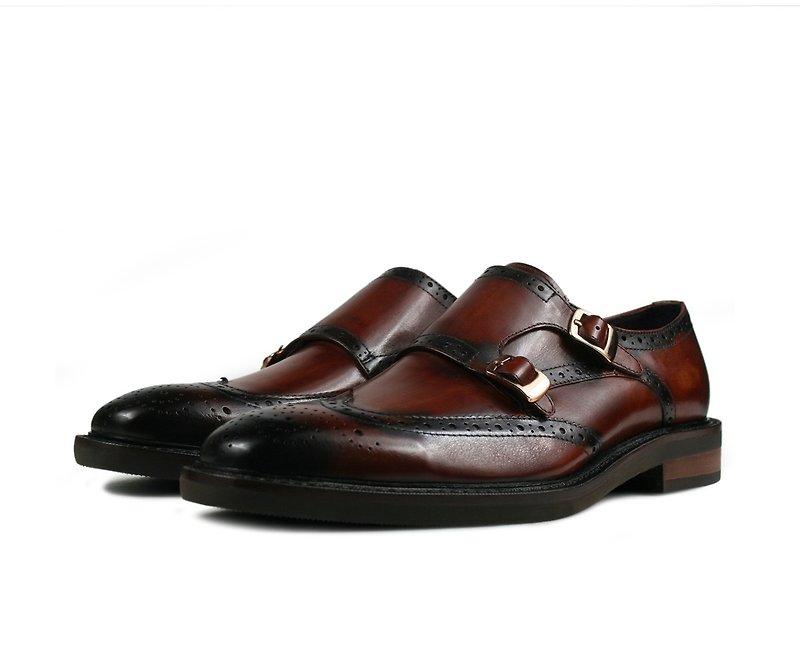 Leather black smoked old Mengke shoes - T71A-101A - Men's Leather Shoes - Genuine Leather Red