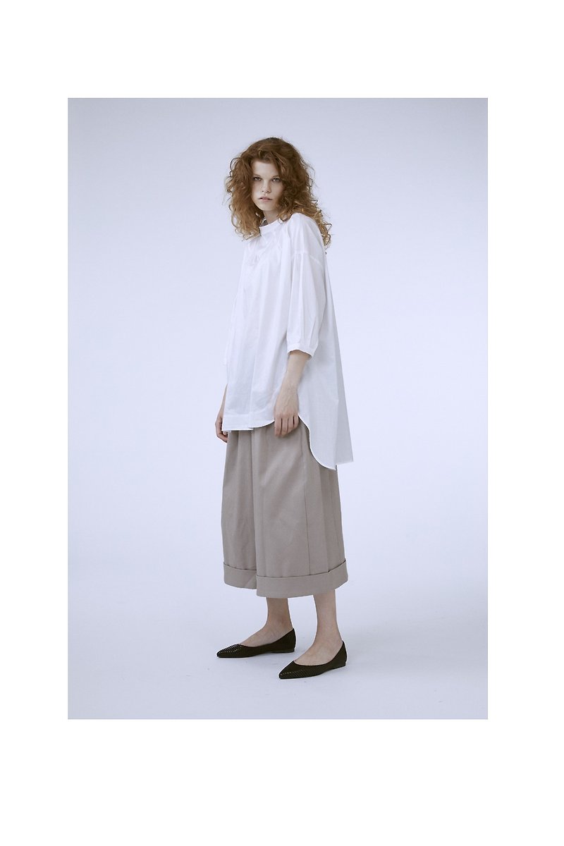 1702E2811 (folding large wide pants) - Women's Pants - Cotton & Hemp Khaki