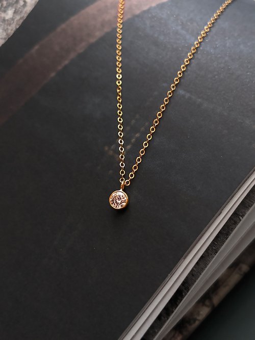 Bloom Jewellery手工輕珠寶 美國14k注金(14KGF)5A級小單鑽鎖骨項鍊│水洗不褪