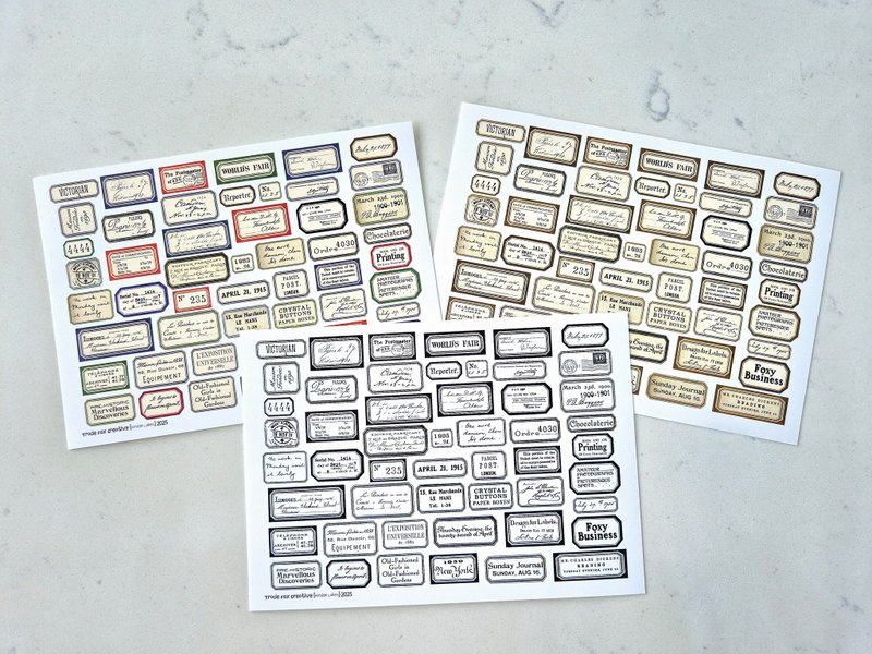 Vintage Mini Label Stickers Set of 3 - 貼紙 - 紙 卡其色