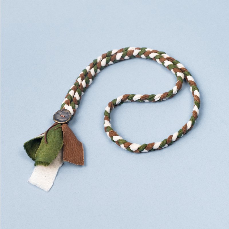 Ancient cloth necklace-green Brown rag - Necklaces - Cotton & Hemp Green