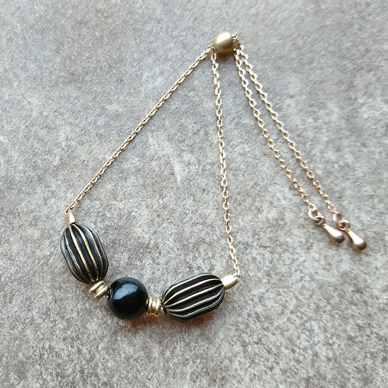 Black Onyx Vintage Beads Bracelet - Bracelets - Copper & Brass Black