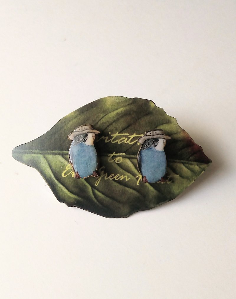 インコのピアス - 耳環/耳夾 - 木頭 藍色