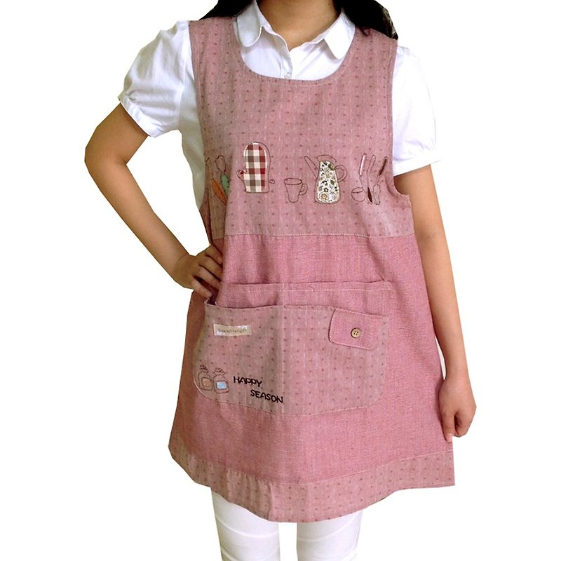 [BEAR BOY] afternoon tea apron - red (post tied) - Aprons - Other Materials 