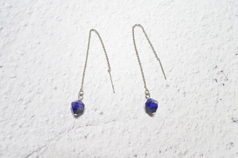 [Dark Blue] Natural Stone Earring Chain - Earrings & Clip-ons - Other Metals Blue