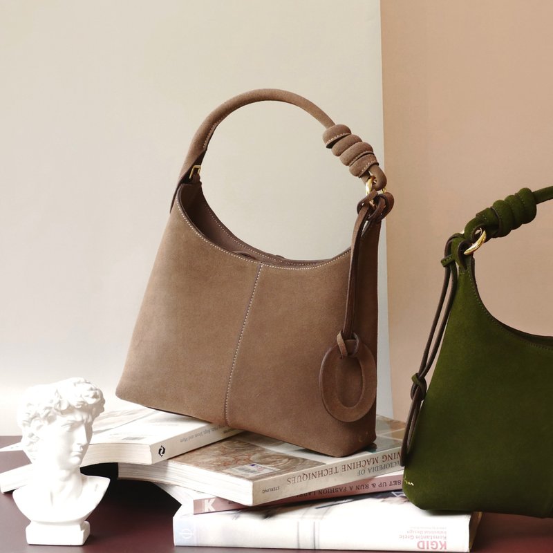 Onyx Shoulder Bag 腋下包 - Earth Brown Suede Leather 絨面革 - 手提包/手提袋 - 真皮 咖啡色
