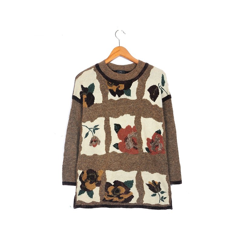 [Vintage] egg plant camellia garden vintage sweater - Women's Sweaters - Wool Brown