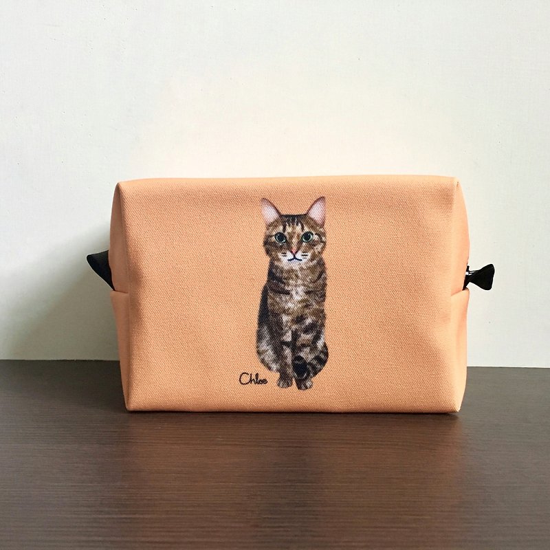 Classic Wang Meow Cosmetic Bag/Storage Bag-Tabby Cat - กระเป๋าเครื่องสำอาง - เส้นใยสังเคราะห์ สีส้ม