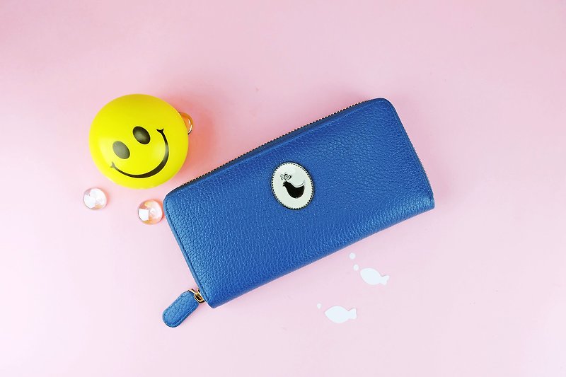 本革のフローターで作られた財布の周りのコバルトブルーのカラージップ。 - 財布 - 革 ブルー