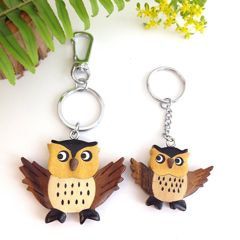 Wooden hand made owl key chain - ที่ห้อยกุญแจ - ไม้ สีนำ้ตาล