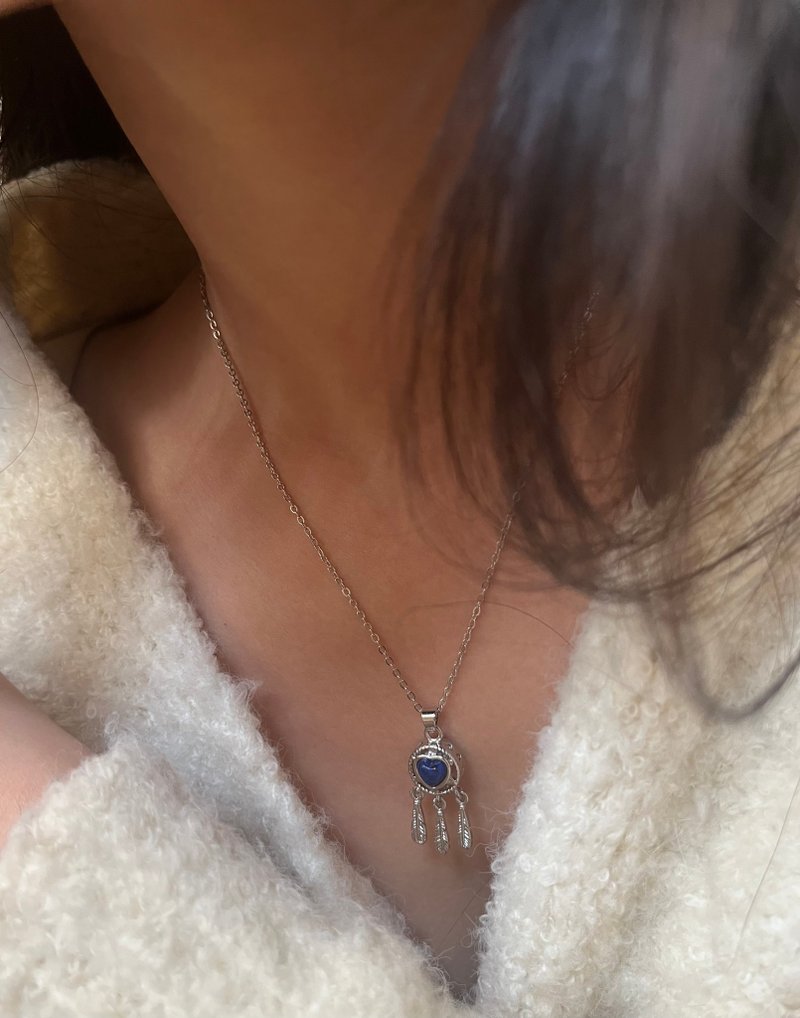 悠然 彩寶。青金石 項鍊 鎖骨鏈 捕夢網 項鍊 愛心項鍊 - 項鍊 - 半寶石 藍色