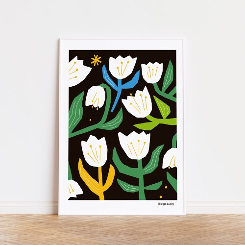 Ellie go lucky Art print/ White Tulips / Illustration poster A3,A2