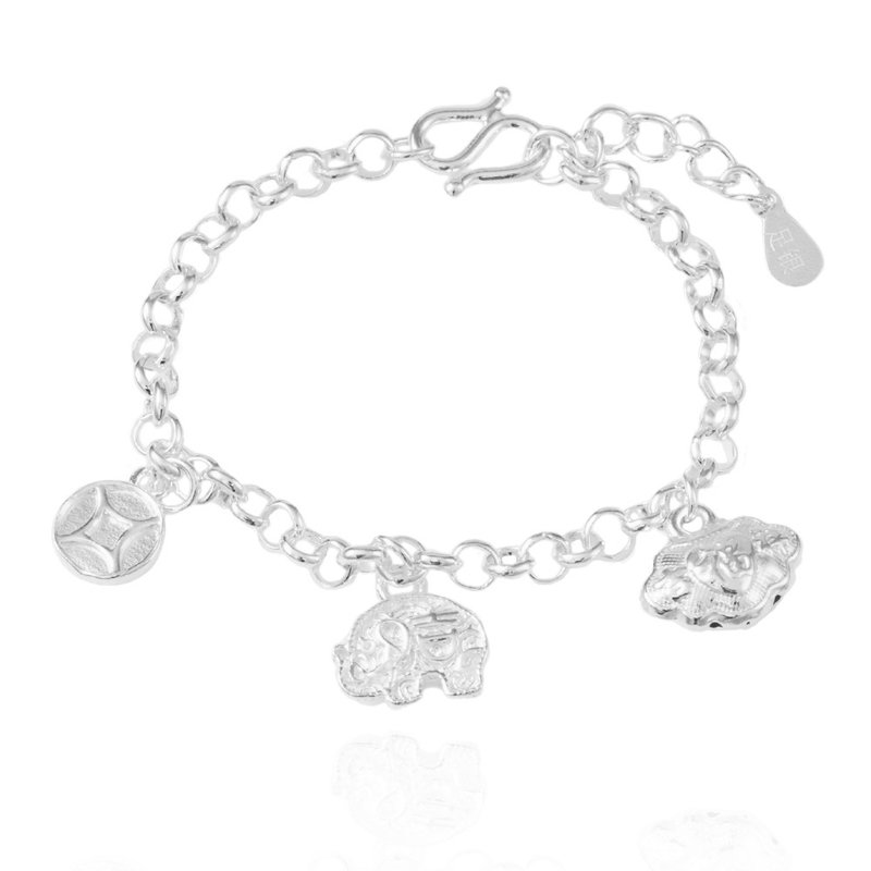 [Children's Painted Gold Ornaments] 925 Sterling Silver Lucky Lucky Elephant Children's Silver Bracelet (Moon Silver Ornaments as a Moon Gift) - ของขวัญวันครบรอบ - เงินแท้ สีเงิน