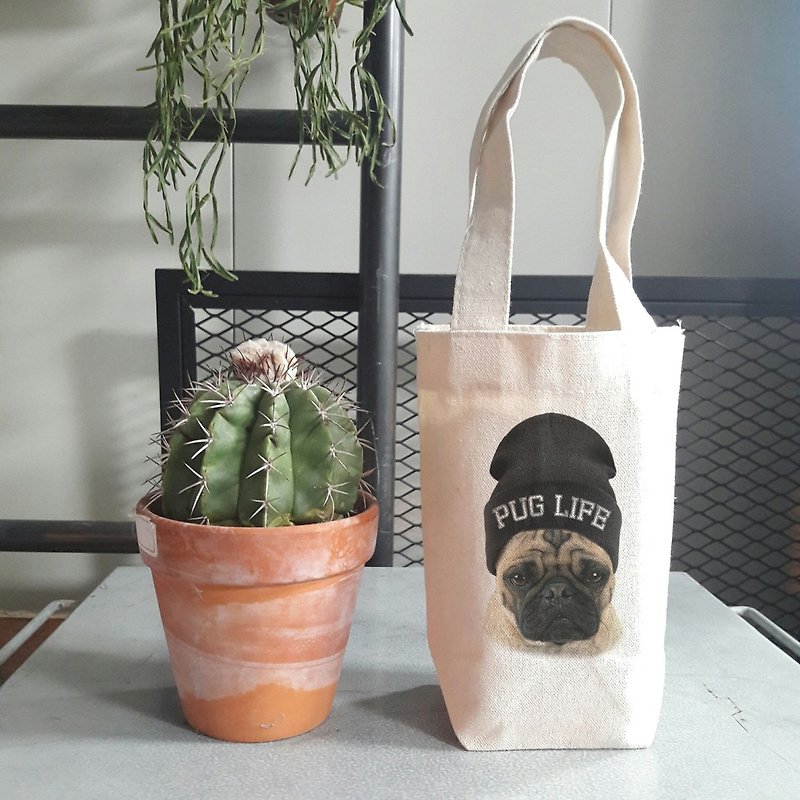 PUG LIFE  little cotton bag - ถุงใส่กระติกนำ้ - ผ้าฝ้าย/ผ้าลินิน ขาว