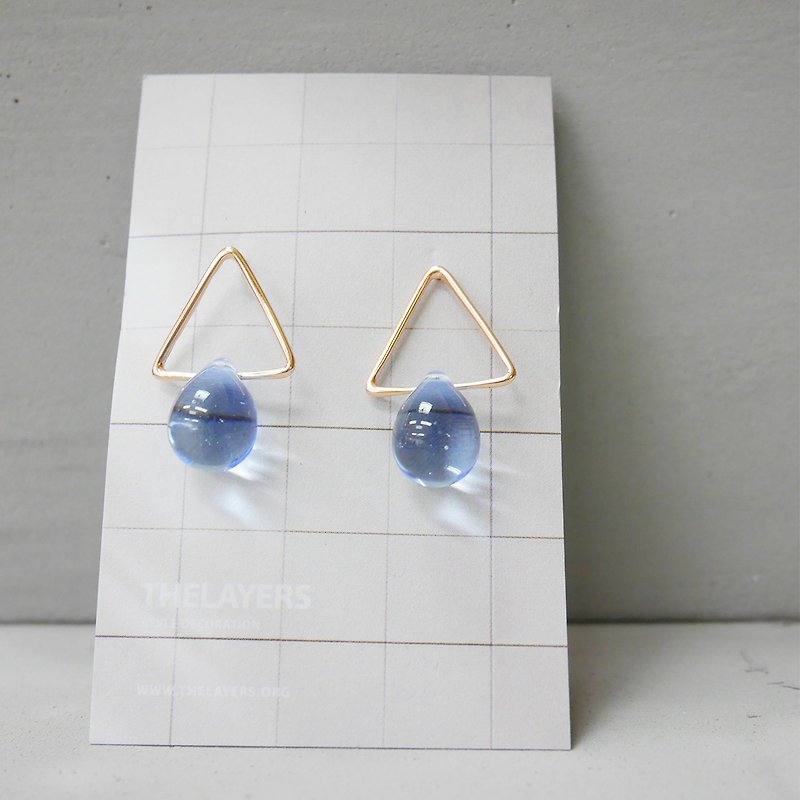 Blue Sky Glaze 18K Rose Gold Triangle Earrings - ต่างหู - เครื่องเพชรพลอย สีน้ำเงิน