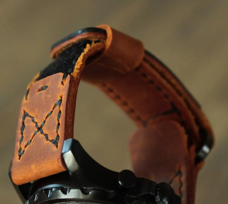 手工皮革魔鬼氈錶帶 NATO - 錶帶 - 真皮 咖啡色