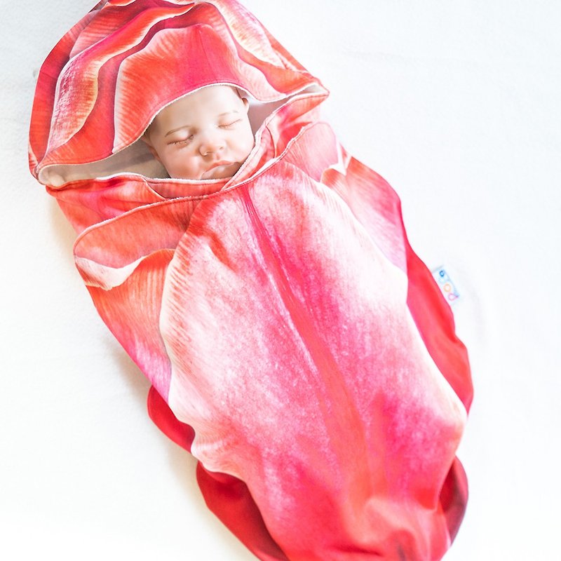 玫瑰花嬰兒包巾舒眠組 - 滿月禮物 - 其他人造纖維 紅色