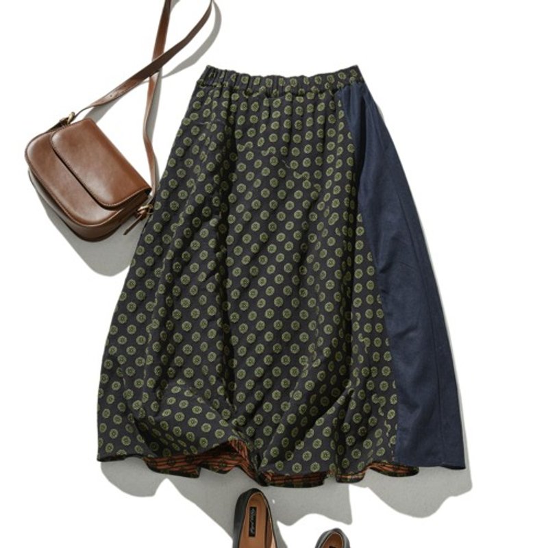 A skirt with different materials that gives you an elegant and unique look. Flared skirt 240305-1 - Skirts - Cotton & Hemp 