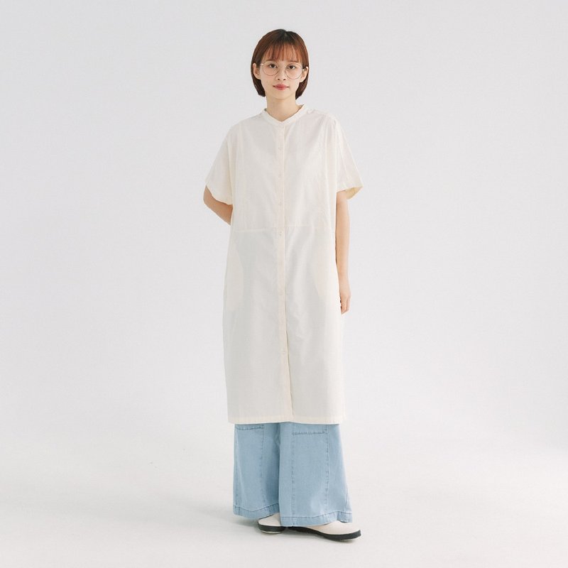 【Simply Yours】Tencel cotton shirt long top off-white F - Women's Tops - Cotton & Hemp White