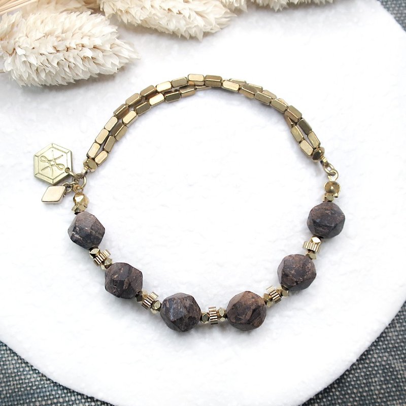 VIIART。疆。古銅輝石黃銅手環|磨砂天然鑽石復古切面 - 手鍊/手環 - 半寶石 咖啡色