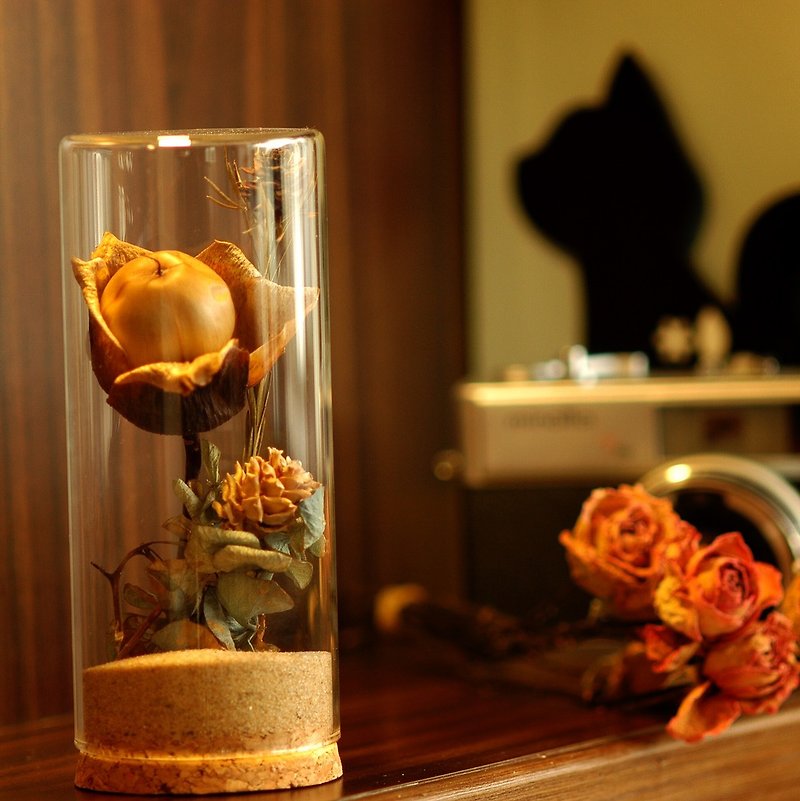 瓶中花 乾燥花 桌上擺飾 - 珍愛木玫瑰(珍藏) - 擺飾/家飾品 - 玻璃 多色