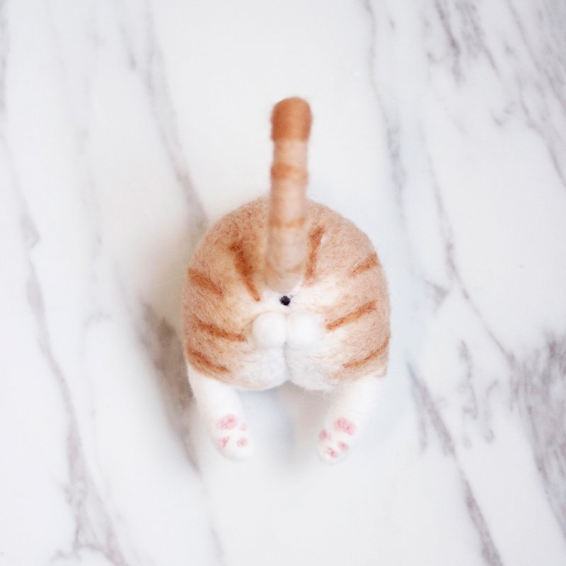 Cat-Cat Series-Handmade Wool Felt Cat Butt Charm / Cat Egg Egg Key Ring (Orange Cat) - Keychains - Wool Orange
