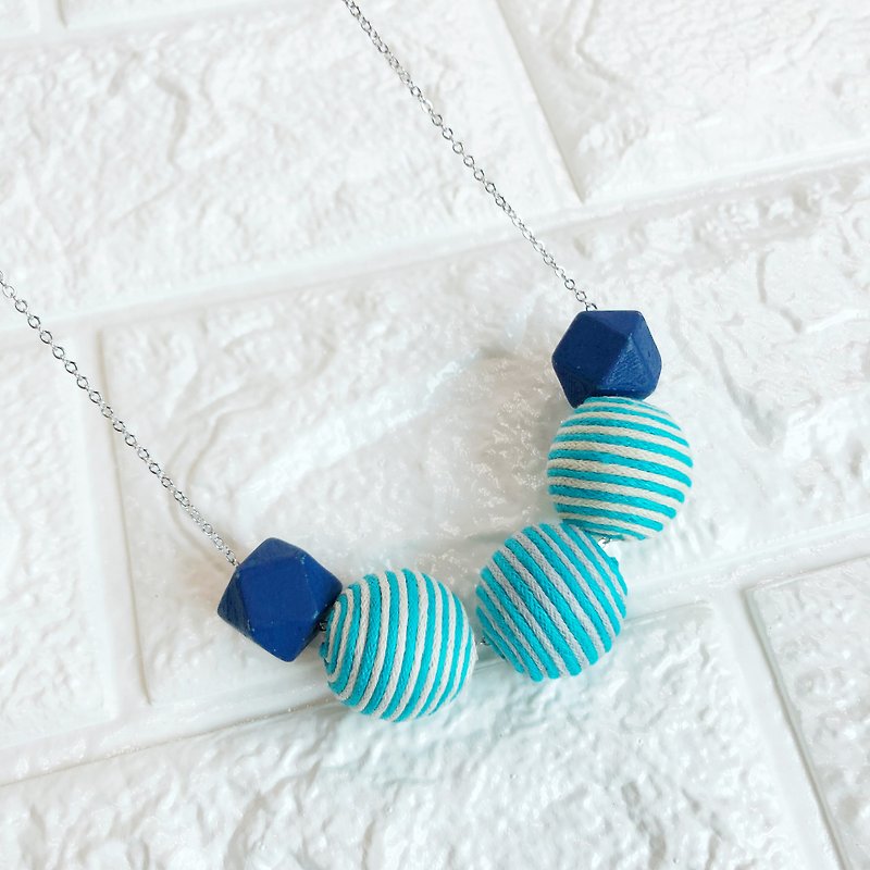 Blue Navy Wooden Beans Necklace Birthday Gift Wedding BFF - Chokers - Wood Blue