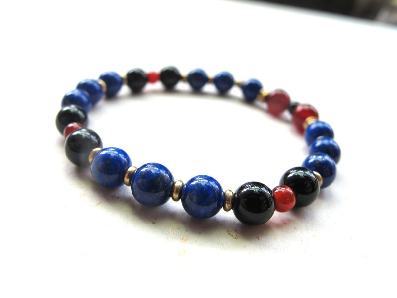 Lapis lazuli red agate black agate Bronze[willful shuttle] elder gift - สร้อยข้อมือ - คริสตัล หลากหลายสี