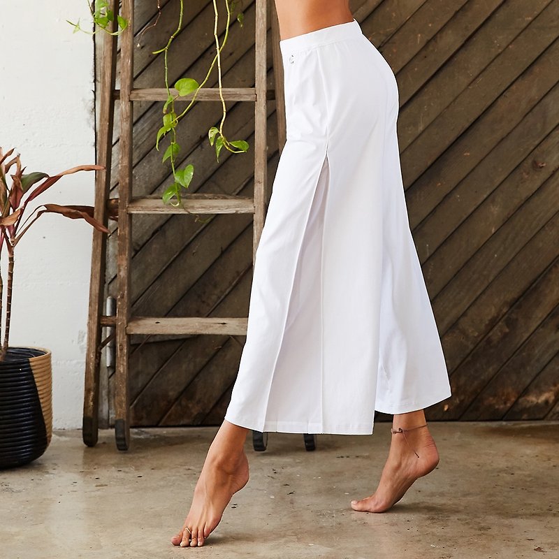 [MACACA] Bohemian Yoga Wide Pants-BQE8054 White - Women's Yoga Apparel - Nylon White