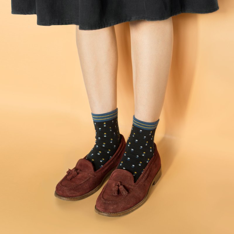 Bobbi in navy - Crew Socks - 襪子 - 棉．麻 藍色