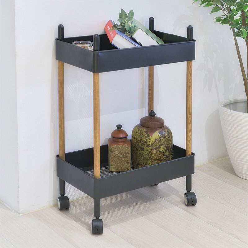 [ikloo] Japanese elegant double storage cart (black and white) - Storage - Other Materials 