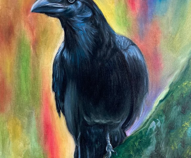 レイヴン油絵オリジナル、キャンバスに油彩、動物のアートワーク、鳥のアート、カラスの装飾 - ショップ Yackunaite_Art ポスター・絵 -  Pinkoi