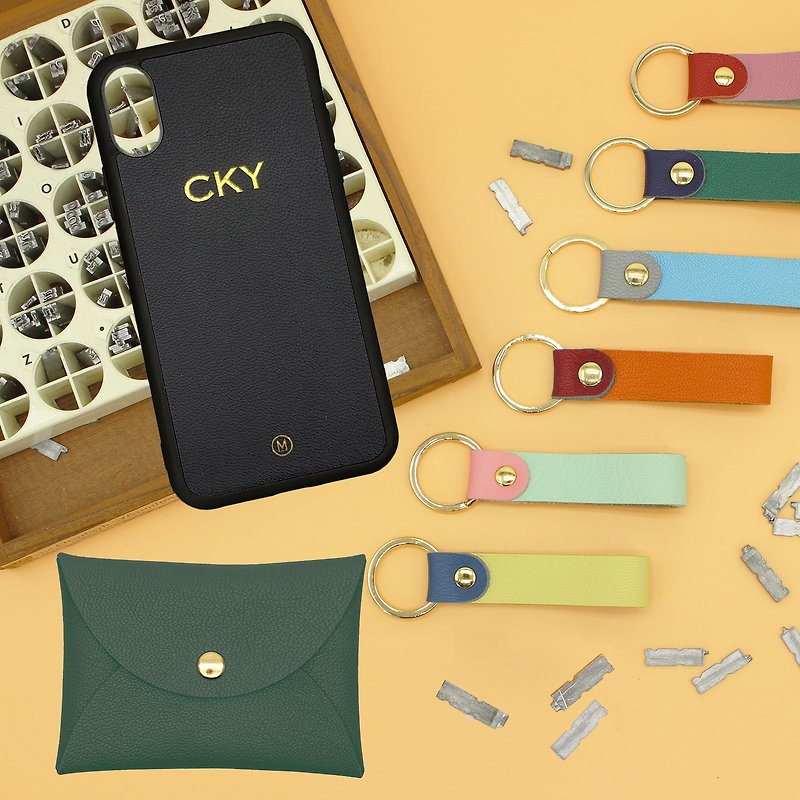 [Seasonal Sale] Lucky Bag Customized Leather Leather Phone Case Card Holder Key Ring_01378 - Phone Accessories - Genuine Leather Blue