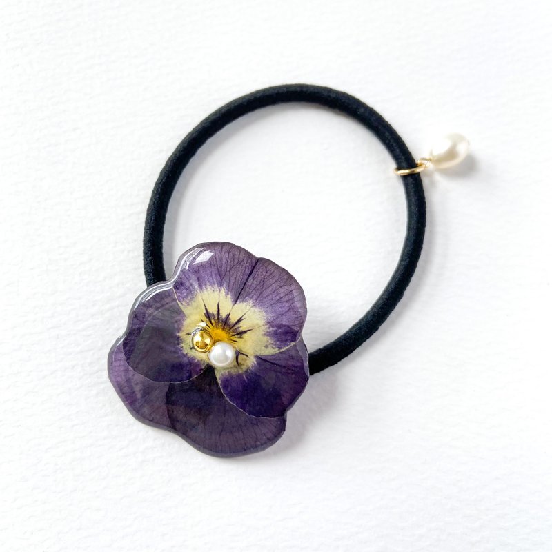 真花│三色堇淡水珍珠髪圈│【A Little Pansy】 - 髮夾/髮圈 - 植物．花 紫色