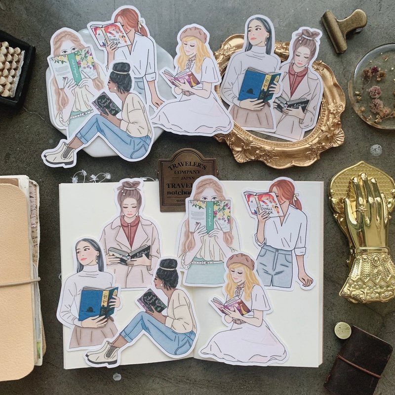 Reading girl Sticker - 貼紙 - 紙 