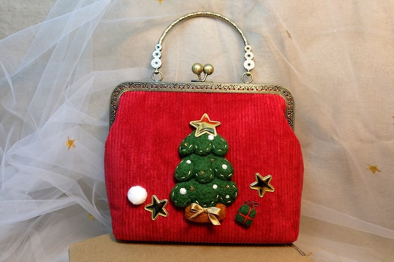 Christmas gift exchange gift [Hang a little star for you] Star Christmas tree handmade gold bag - กระเป๋าแมสเซนเจอร์ - ขนแกะ หลากหลายสี