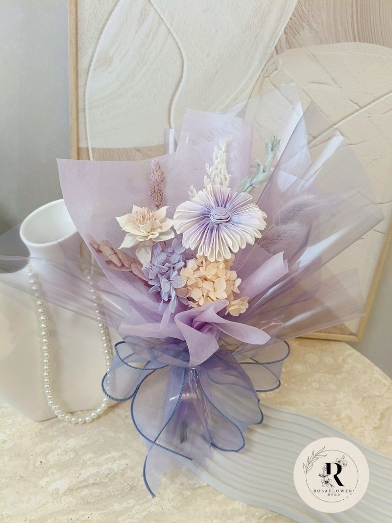 蘿莎花兒 漸層柔紫非洲菊索拉花  包裝小花束 - 乾燥花/永生花 - 植物．花 