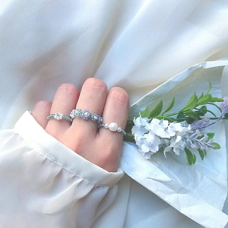 3点セット beads ring set ビーズリング セット No.04 - 戒指 - 玻璃 藍色