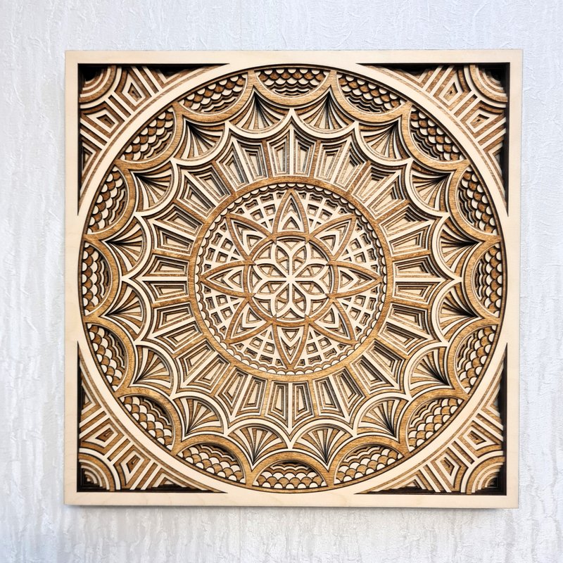 Mandala wall art spiritual decor 3d multilayered flower wooden lotus yoga chakra - Wall Décor - Wood Brown