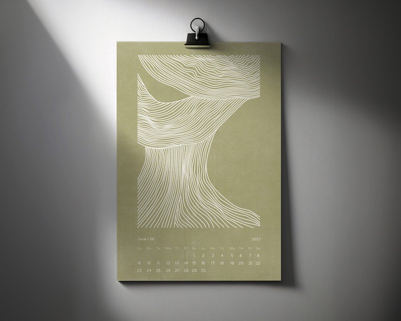 Abstract Monthly Printable 2025 Wall Calendar Lines Natural Illustrated Decor - 其他數位設計 - 其他材質 