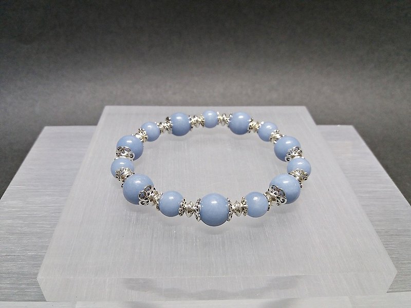 Blue Sky Make - Natural Angel Stone Sterling Silver Bracelet Angelite Silver Bracelet - Bracelets - Gemstone Blue