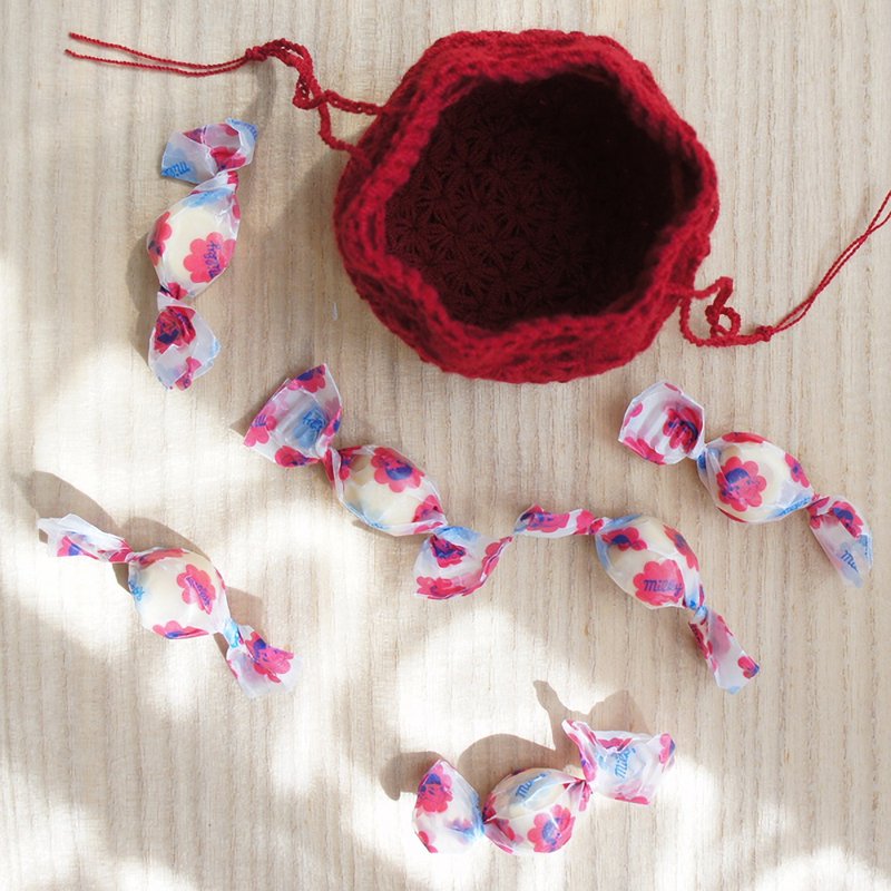 Ba-ba handmade  Crochet Drawstring mini-mini-bag  No.KPPR3 - 其他 - 其他材質 紅色