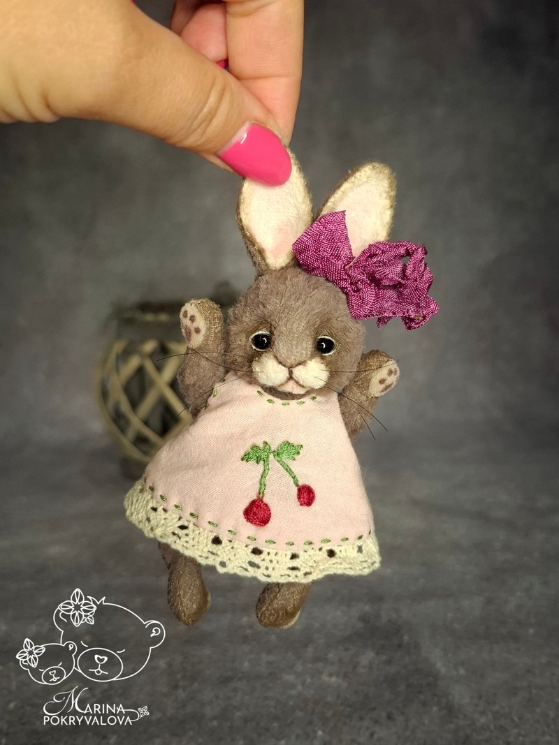 Miniature bunny rabbit. Plush bunny toy. Christmas gift. - Stuffed Dolls & Figurines - Other Materials Brown